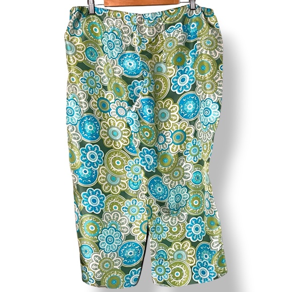 VICTORIA’S SECRET 100% Silk Blue Green Floral Print Cropped PJ / Lounge Pants L - Picture 3 of 12